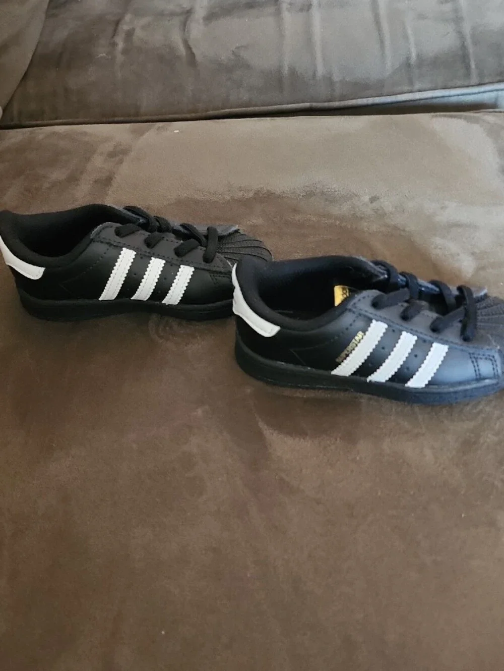 adidas Kids Black with White Stripes Superstar Sneakers